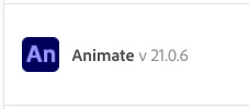 Icon for Animate showing version 21.0.6