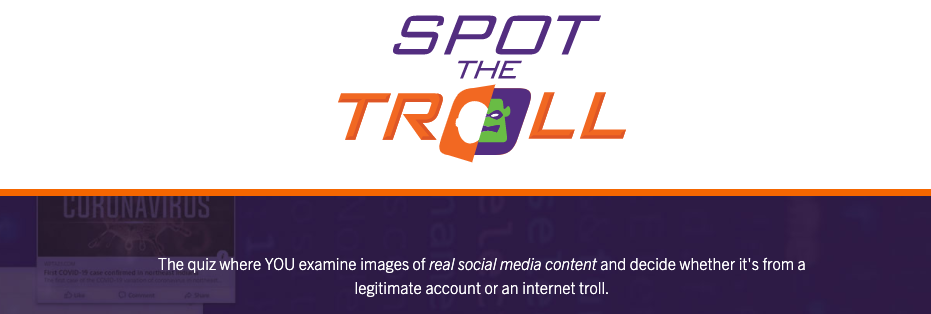 Screenshot of the homepage Spot the Troll