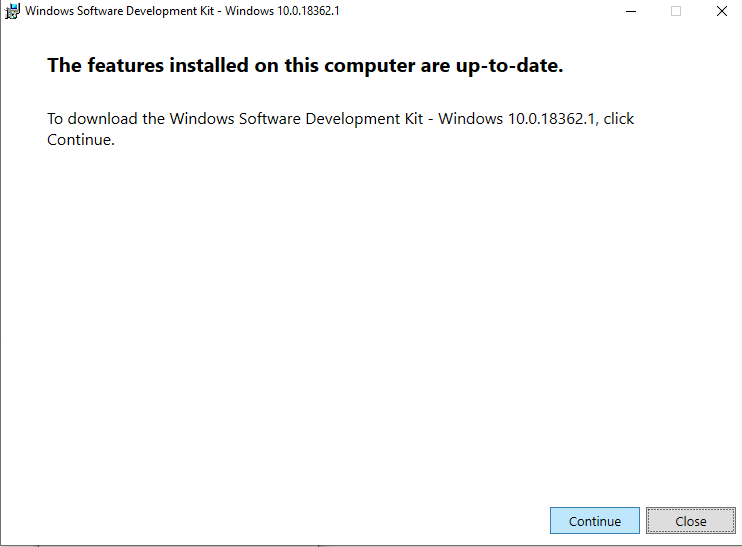 Windows Software Development Kit download window is shown