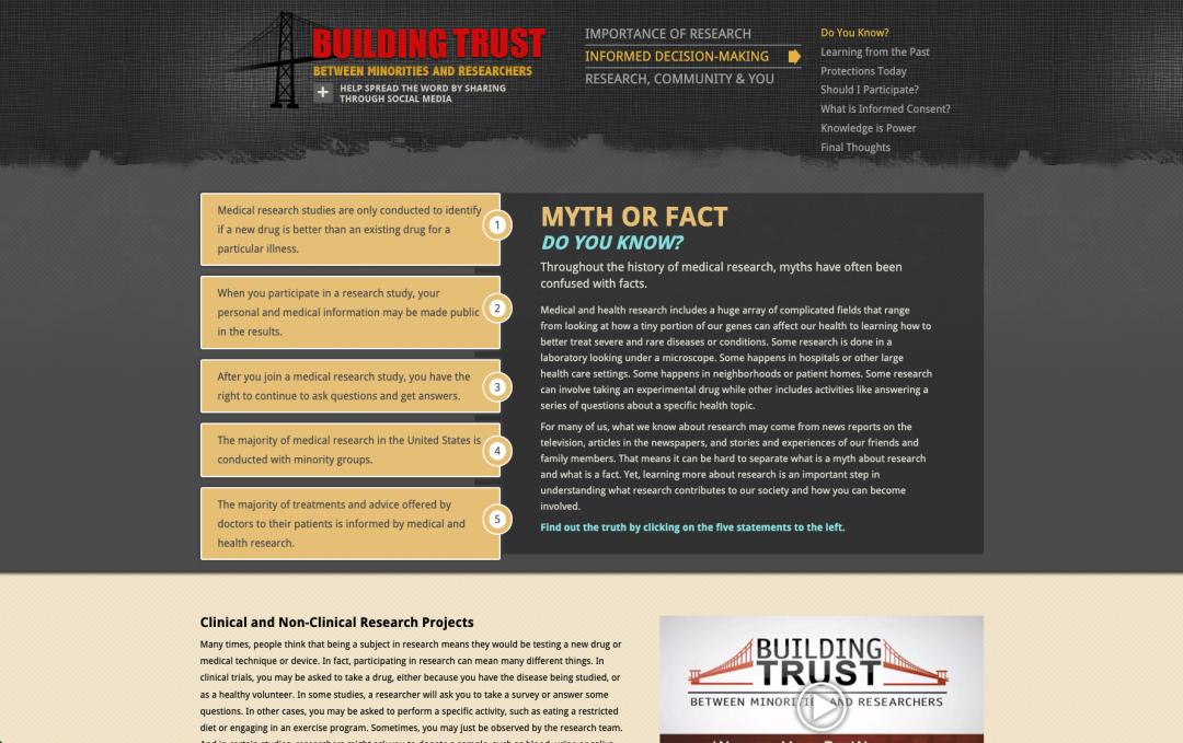 Screenshot of the Building Trust website Myth or Fact page