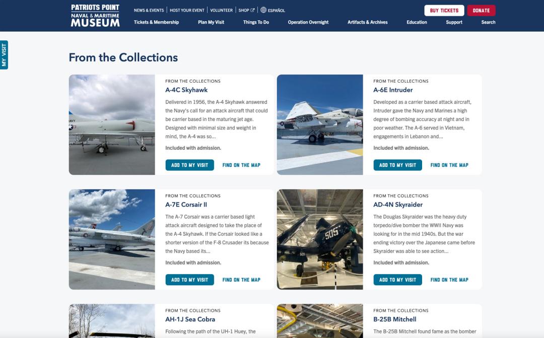 a website page from the Patriots Point collections